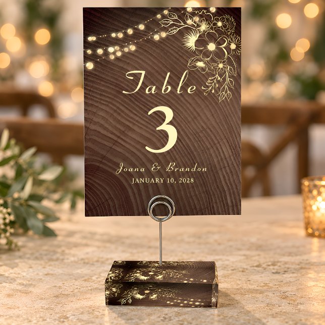 Rustic Wood String Lights Wedding Table Number (Creator Uploaded)