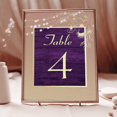 Rustic Wood String Lights Wedding Table Number