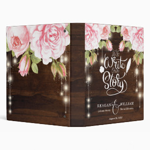 Rustic Wood String Lights Wedding Typography 3 Ring Binder