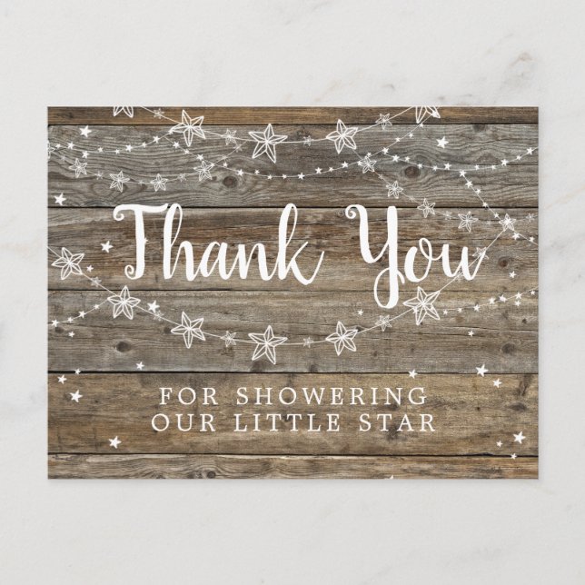 Rustic Wood String Stars Baby Shower Thank You Postcard (Front)