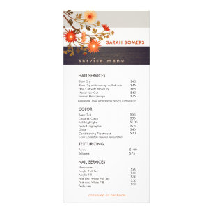 Rustic Wood Stripe Wild Flowers Salon Service Menu