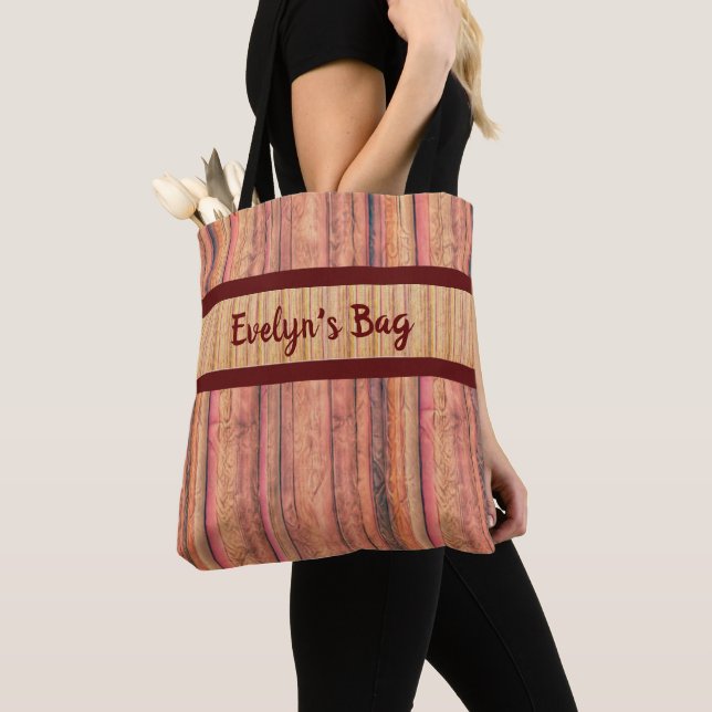 Rustic Wood Striped Tote Bag (Close Up)