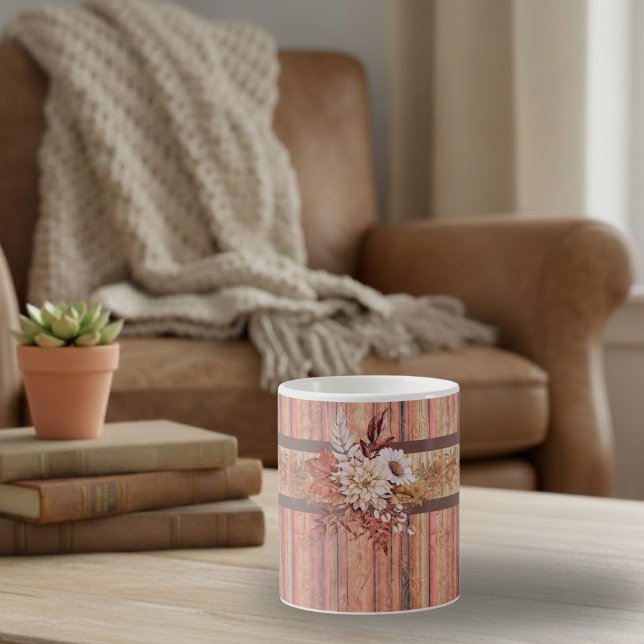 Rustic Wood Stripes and Flowers Coffee Mug (Creator Uploaded)