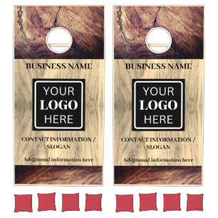 Rustic Wood Stripes Business Logo Cornhole Set