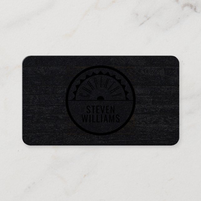 Rustic wood style black business card (Front)