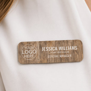 Rustic Wood Style Custom Logo Employee Magnetic Name Tag