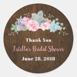 Rustic Wood Succulent Bridal Shower Favor Sticker