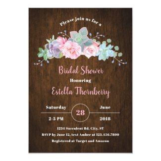 Rustic Wood Succulent Bridal Shower Invitation
