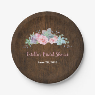 Rustic Wood Succulent Bridal Shower Plates