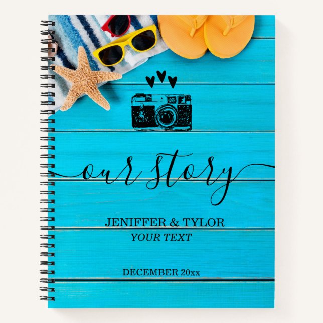 Rustic Wood Summer Themed Our Story Couples Notebook (Front)