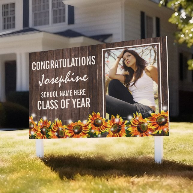 Rustic Wood Sunflower 2025 Graduation Photo Sign (Creator Uploaded)