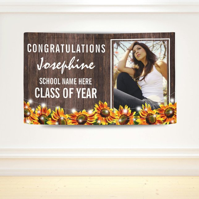 Rustic Wood Sunflower 2026 Graduation Photo Banner (Creator Uploaded)