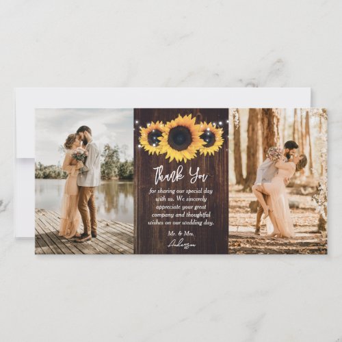 Rustic Wood Sunflower 2 Photo Thank You Card