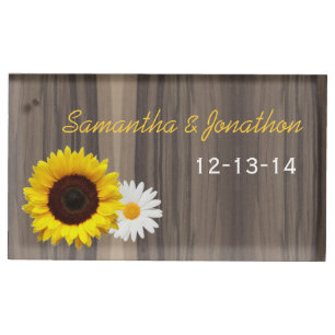 Rustic Wood Sunflower and Daisy Custom Wedding Table Card Holder