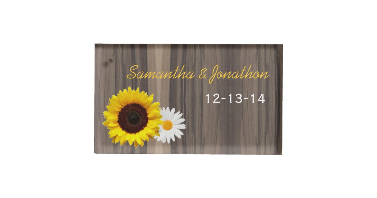 Rustic Wood Sunflower And Daisy Custom Wedding Table Card Holder Zazzle Com