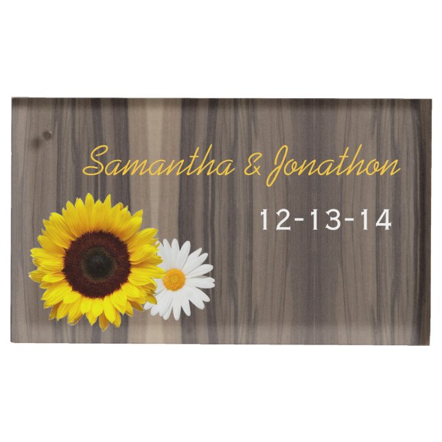Rustic Wood Sunflower and Daisy Custom Wedding Table Card Holder (Front)
