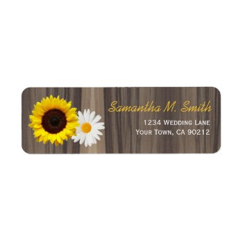 Rustic Wood Sunflower And Daisy Label by prettypicture at Zazzle