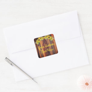 Rustic Wood Sunflower Anniversary Party Gift Favor Square Sticker