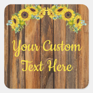 Rustic Wood Sunflower Anniversary Party Gift Favor Square Sticker