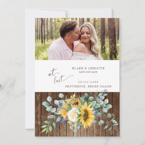 Rustic Wood Sunflower At Last Photo Save The Date