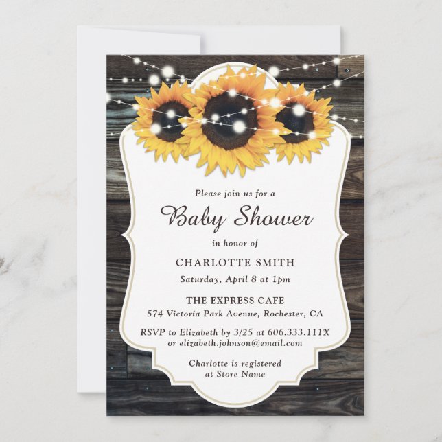 Rustic Wood Sunflower Baby Shower Invitation (Front)