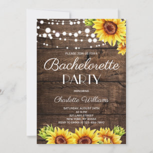 Rustic Wood Sunflower Bachelorette Party Invitation