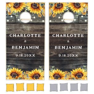 Rustic Wood Sunflower Barn Wedding Cornhole Set