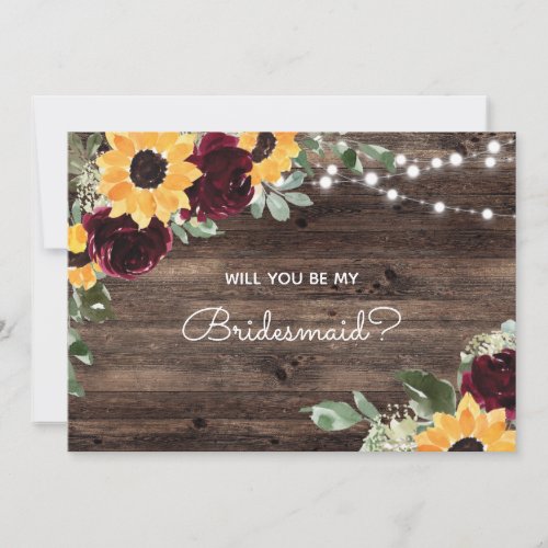 Rustic Wood Sunflower Be My Bridesmaid Proposal Invitation