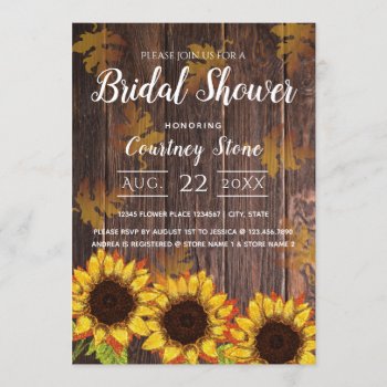 Rustic Wood & Sunflower | Bridal Shower Invitation by chandraws at Zazzle