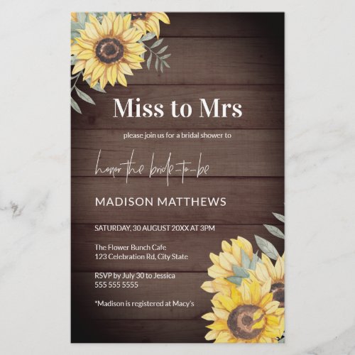 Rustic Wood Sunflower Bridal Shower Invitation