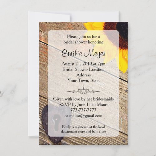 Rustic Wood Sunflower Bridal Shower Invitation