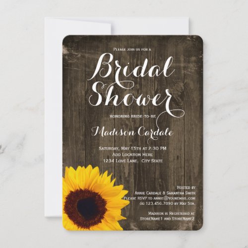 Rustic Wood Sunflower Bridal Shower Invitations