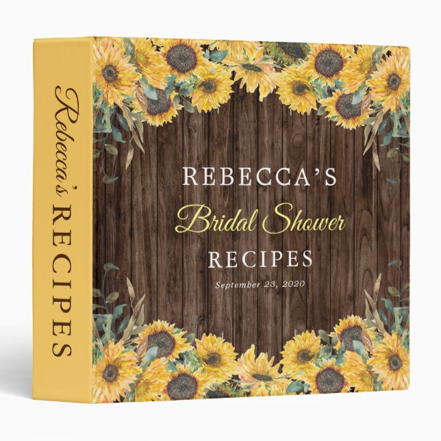 Rustic Wood Sunflower Bridal Shower Recipe Binder (Front/Spine)