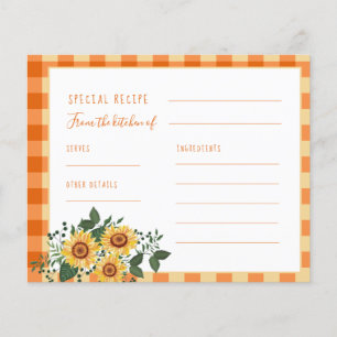 Rustic wood sunflower bridal shower recipe card