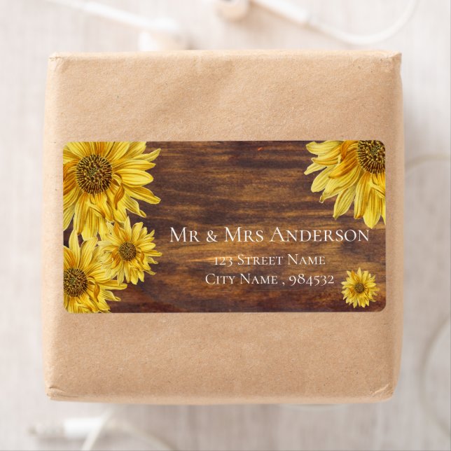 Rustic Wood Sunflower  Bright Yellow Address  Label (Insitu)