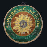 Rustic Wood Sunflower Brown Yellow Green Dart Board<br><div class="desc">Wedding,  Special occasion  or everyday fun,  Yellow-orange Sunflower Rustic Wood Family Monogram Dartboards</div>