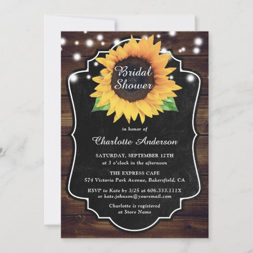 Rustic Wood Sunflower Chalkboard Bridal Shower Invitation