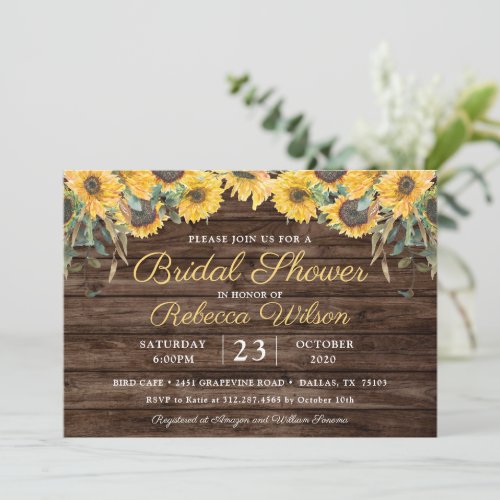 Rustic Wood Sunflower Country Barn Bridal Shower Invitation