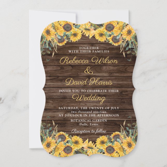 Rustic Wood Sunflower Country Barn Wedding Invitation (Front)