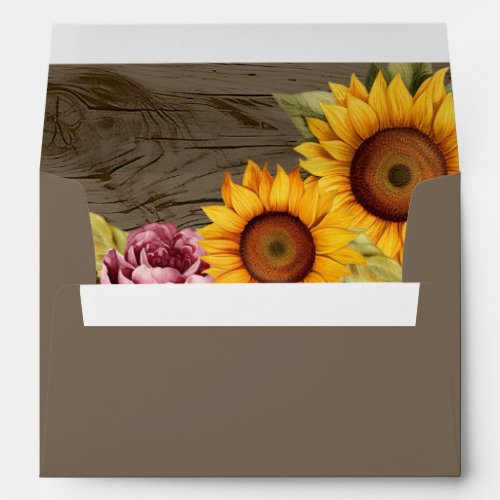 Rustic Wood Sunflower Country Wedding Envelope