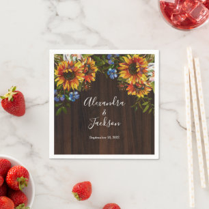 Rustic Wood Sunflower Country Wedding Napkin