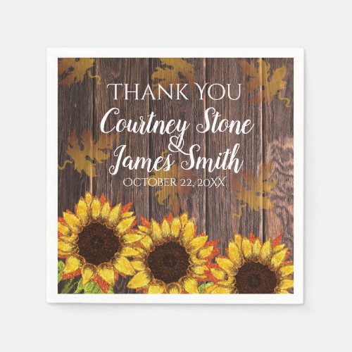 Rustic Wood  Sunflower  Country Wedding Napkins
