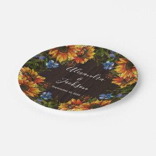 Rustic Wood Sunflower Country Wedding Plate