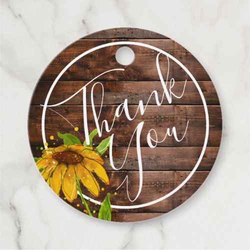 Rustic Wood Sunflower Country Wedding Thank You  Favor Tags