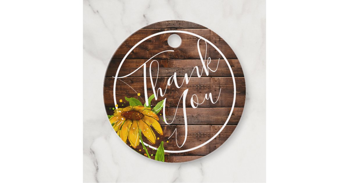 Rustic Wood Sunflower Country Wedding Thank You Favor Tags | Zazzle