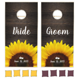 Rustic Wood Sunflower Custom Wedding Cornhole Set