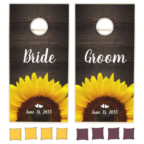 Rustic Wood Sunflower Custom Wedding Cornhole Set