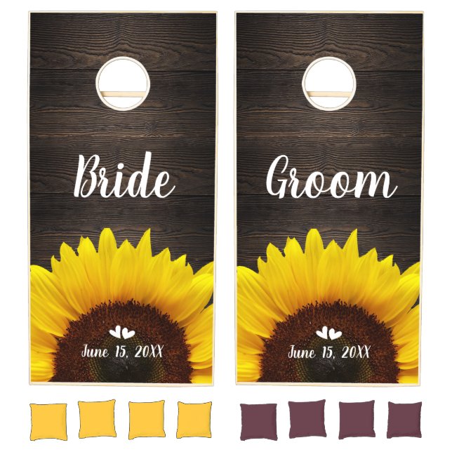 Rustic Wood Sunflower Custom Wedding Cornhole Set (Set)