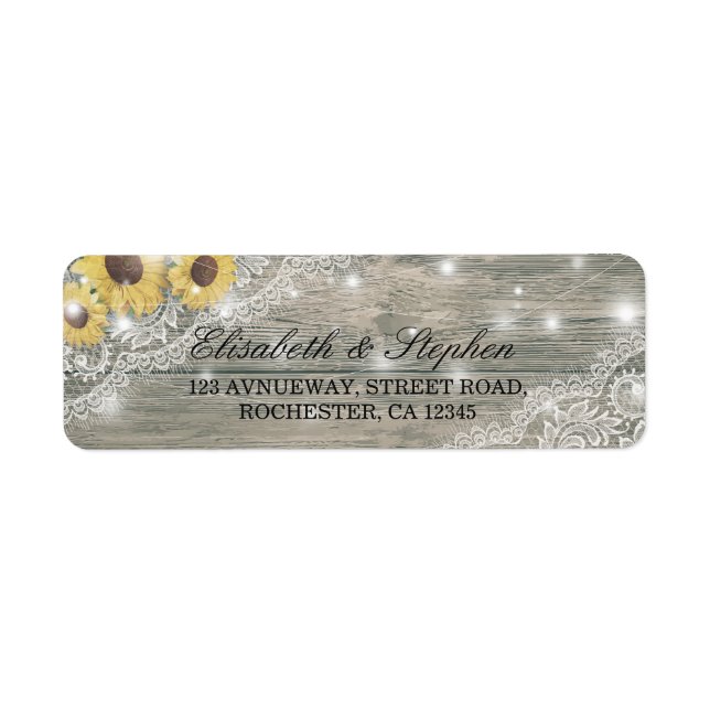 Rustic Wood Sunflower Elegant Lace Wedding Address Label (Front)