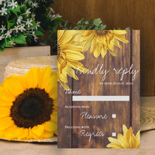Rustic Wood Sunflower Fall Country Wedding  RSVP Card